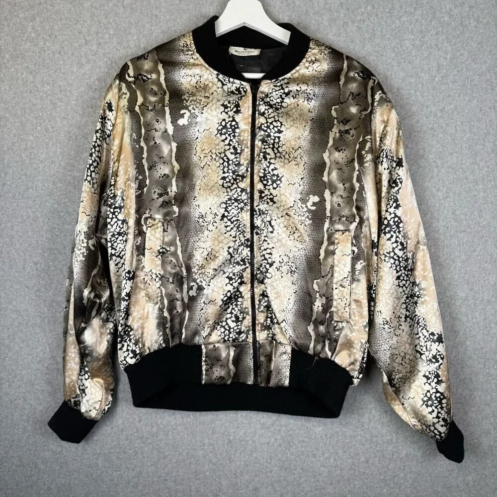 Giovanni Valentino Italy Mens L Zip Front Bomber Jacket Snake Python Print